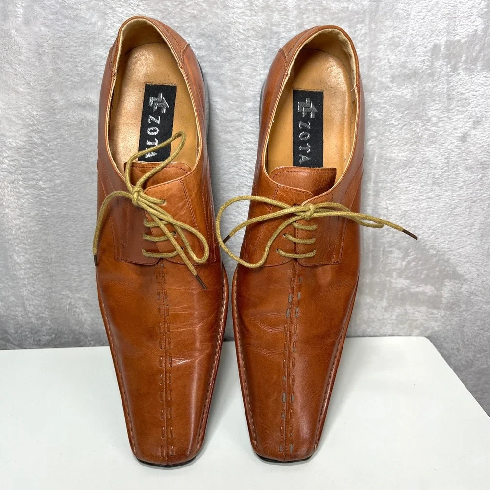 ZOTA Mens Tan Leather Square Toe Lace Up Dress‎ Shoes Size 9.5